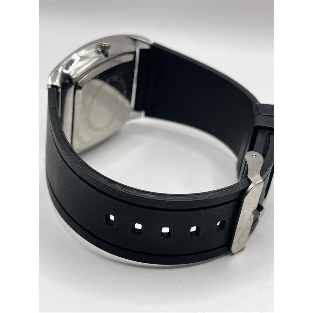 Côte d'Azur Men's Quartz Watch Black Resin Band Silver 38mm Case- New Battery‎